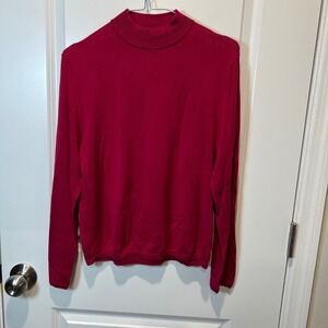 August Silk Knits Women's Mock Neck Sweater XL Fuchsia 100 Silk
